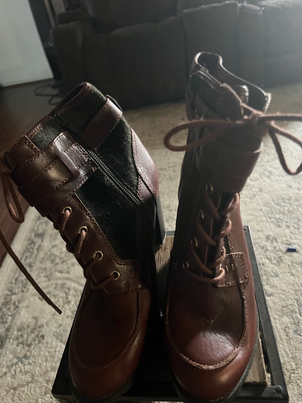 ANTONIO MELANI Brown Lace-Up Ankle Boots with Zipper Panel